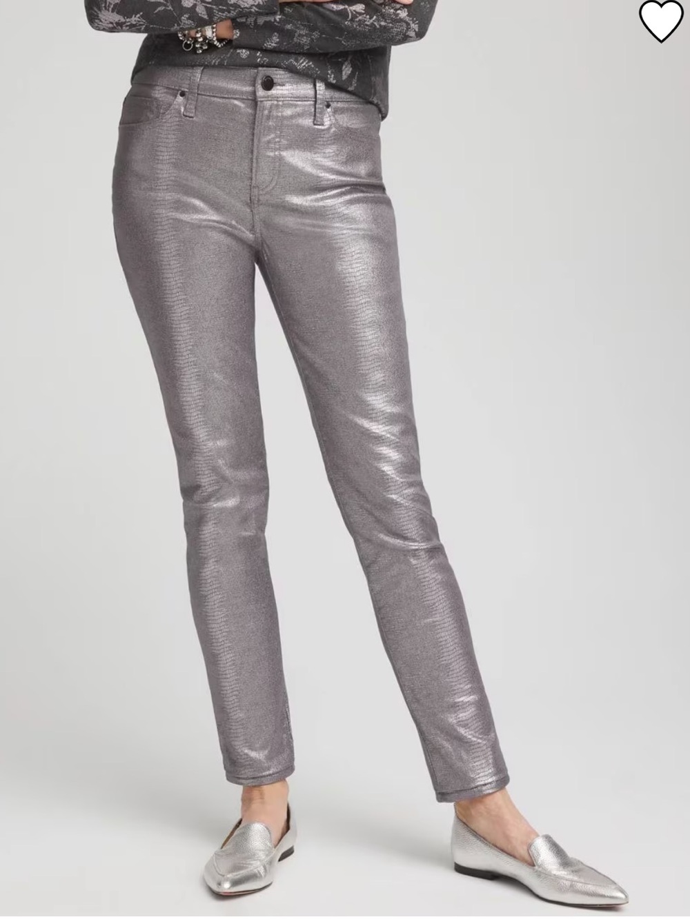 CHICO’S So Slimming Girlfriend Coated Gator Ankle Moonstone Jean 10R
